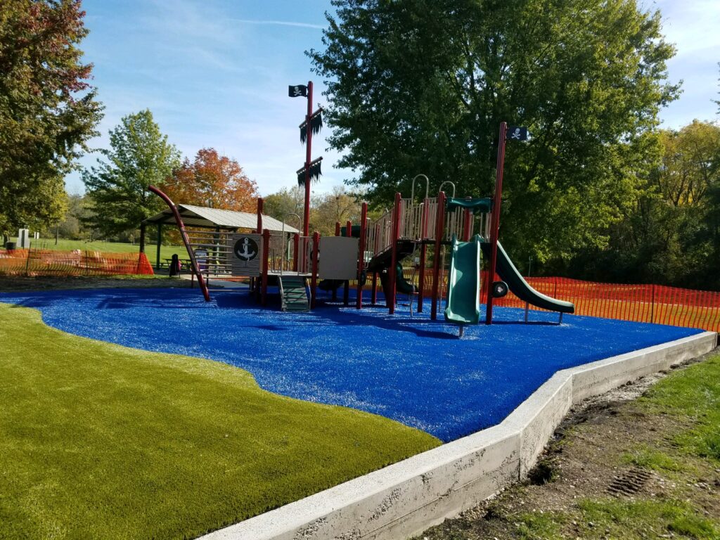Pirate Ship Theme Uses Blue Playground Grass