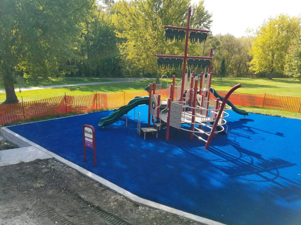Pirate Ship Theme Uses Blue Playground Grass